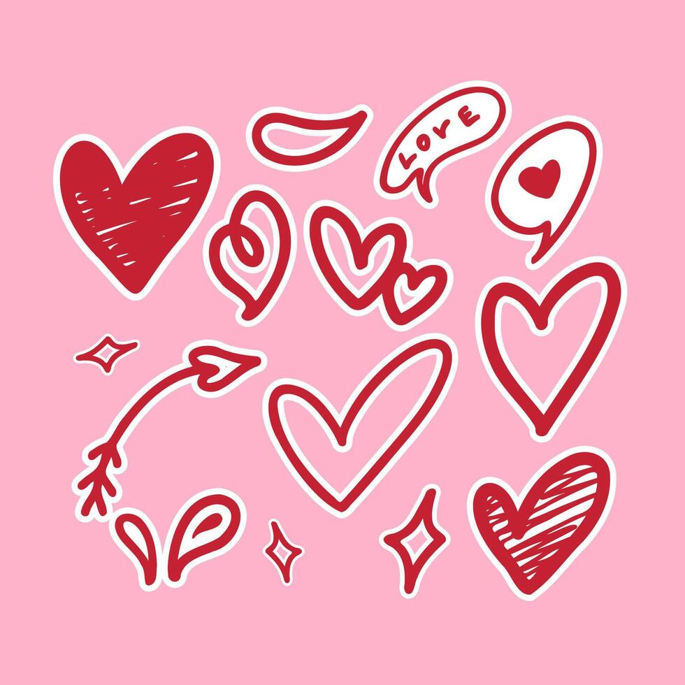 Handdrawn heart and love elements for valentine day vector