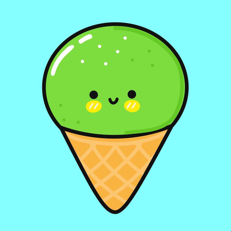 Cute funny Pistachio ice cream. Vector hand drawn cartoon kawaii character illustration icon. Isolated on blue background. Pistachio ice cream character concept