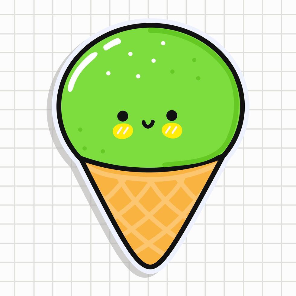 linda gracioso pistacho hielo crema pegatina. vector mano dibujado dibujos animados kawaii personaje ilustración icono. aislado en antecedentes pistacho hielo crema tarjeta personaje concepto