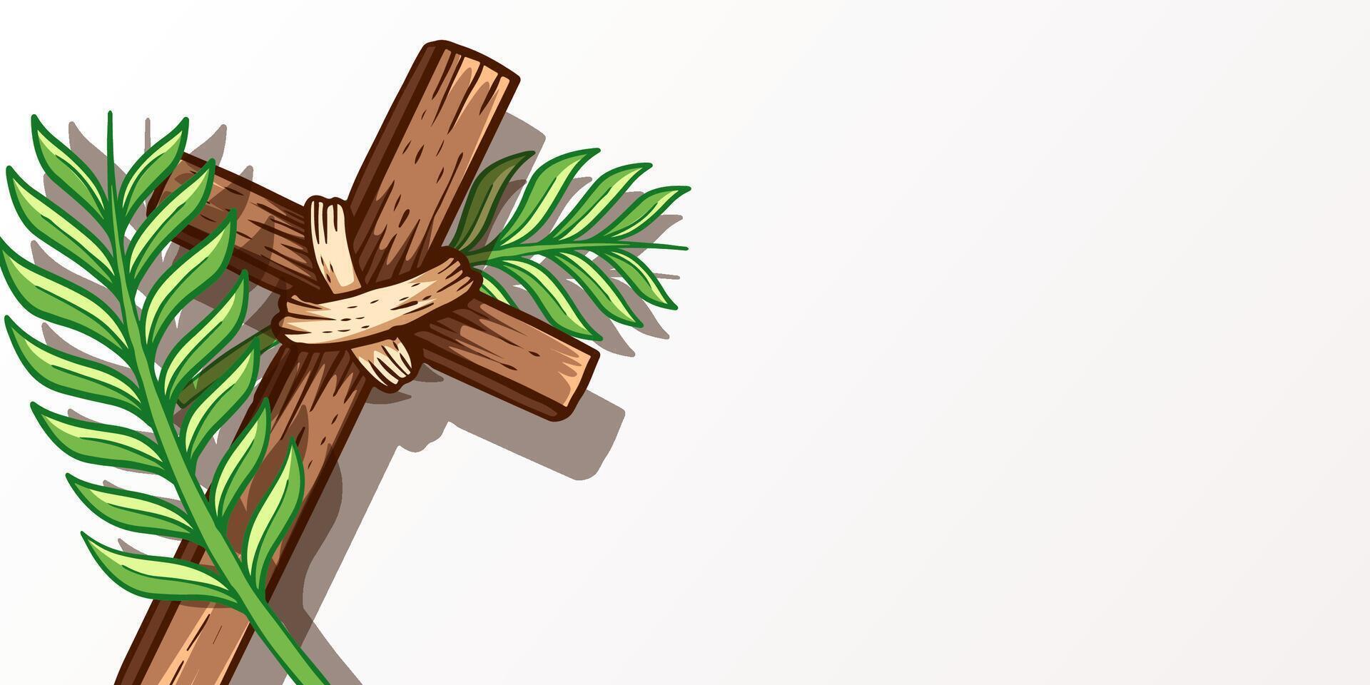 palm sunday horizontal banner illustration with copyspace area vector