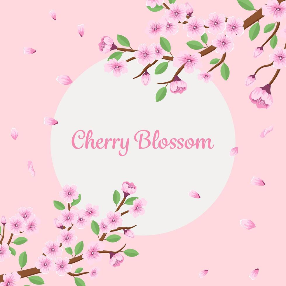 flat design vector branch with cherry blossom illustration