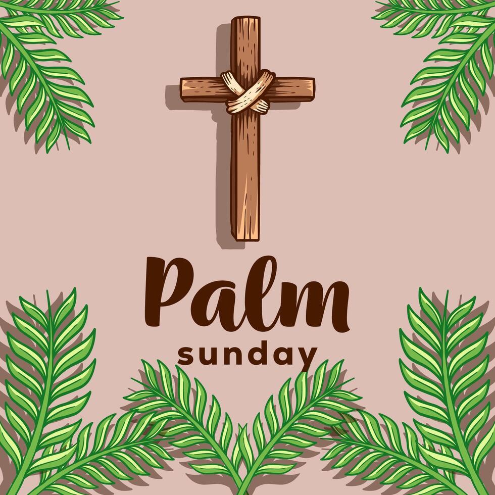 hand drawn vector design Palm Sunday illustration with the cross and leaves