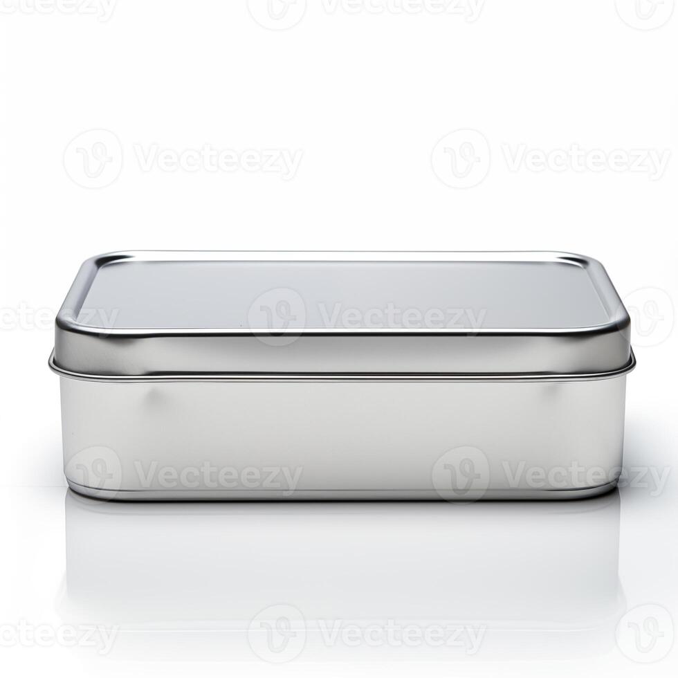 AI generated Rectangular tin box. Metal box for various purposes. Isolate on a white back photo