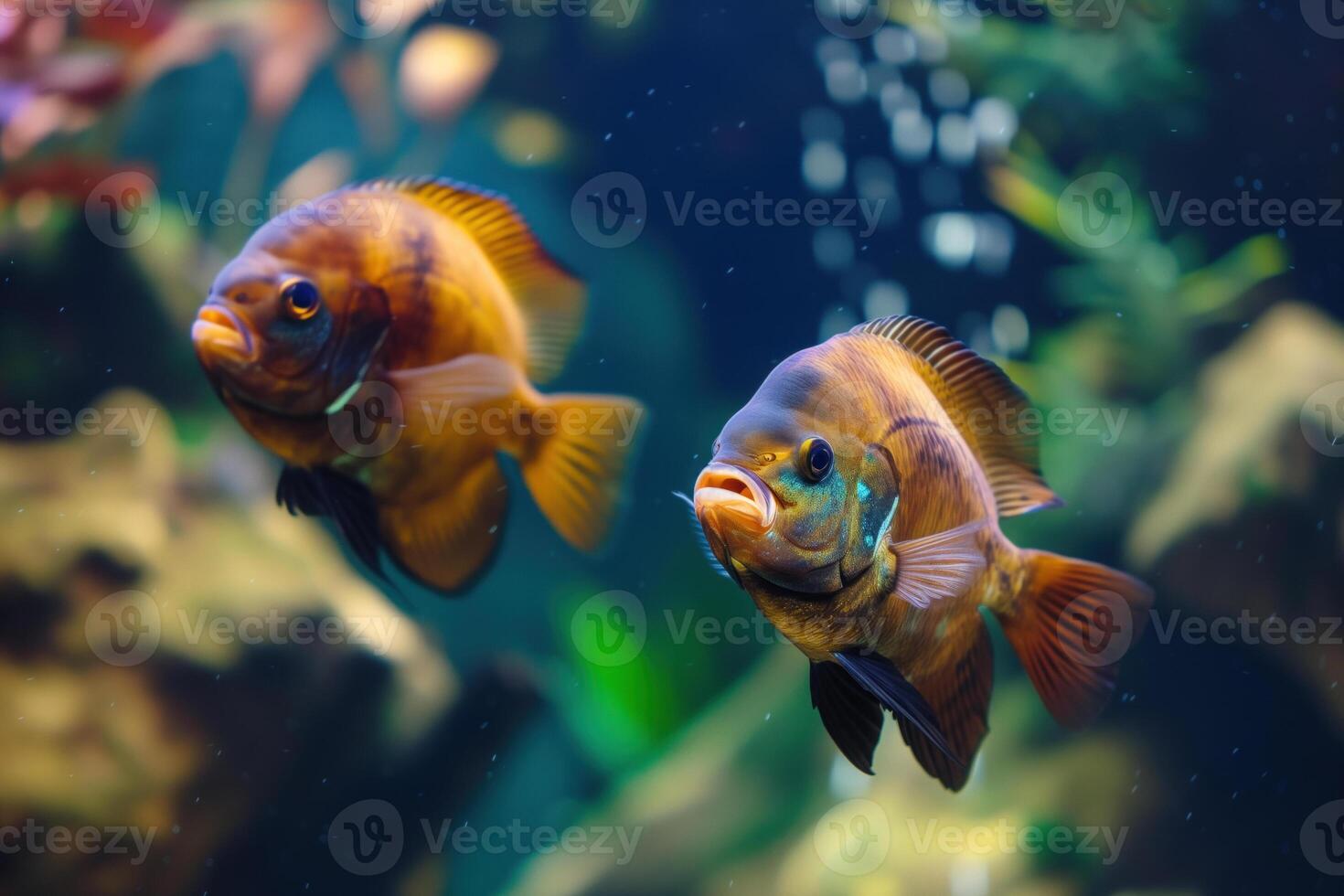 AI generated Fish in freshwater aquarium with beautiful planted tropical. Colorful back photo