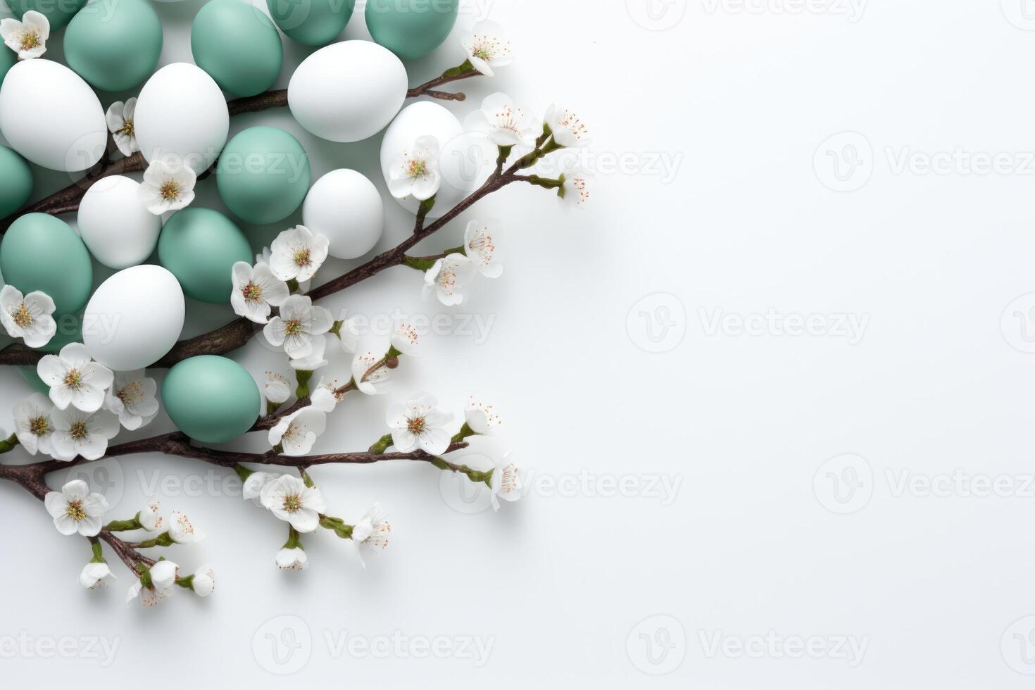 AI generated easter background with pastel eggs and flowers. ai generated photo
