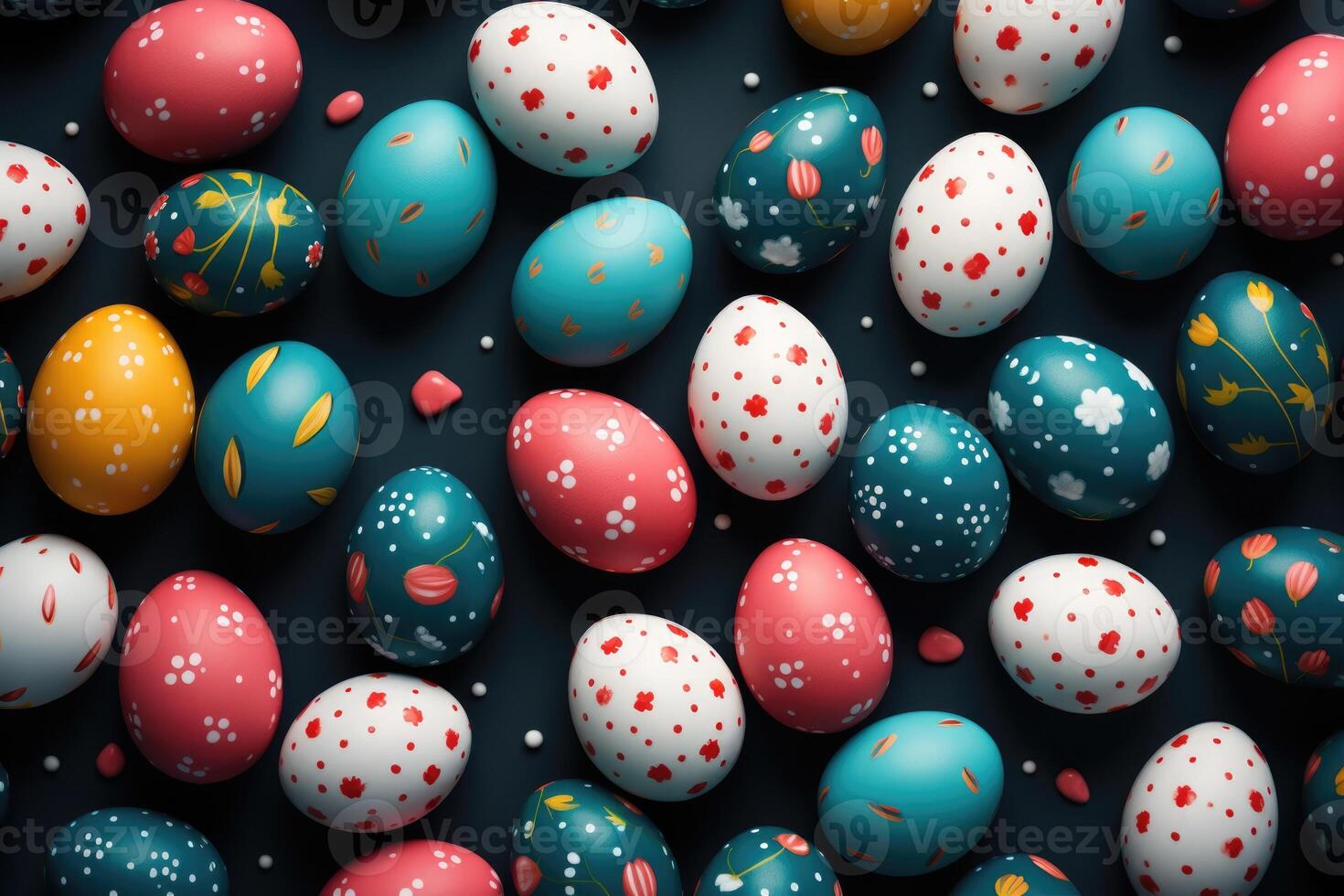 AI generated Colorful Easter eggs background. ai generated photo