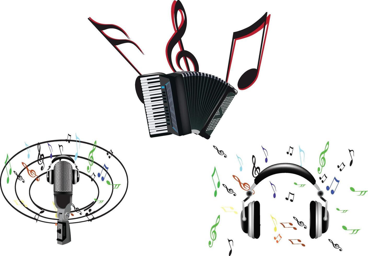 Musical notes with various sound instruments and music vector