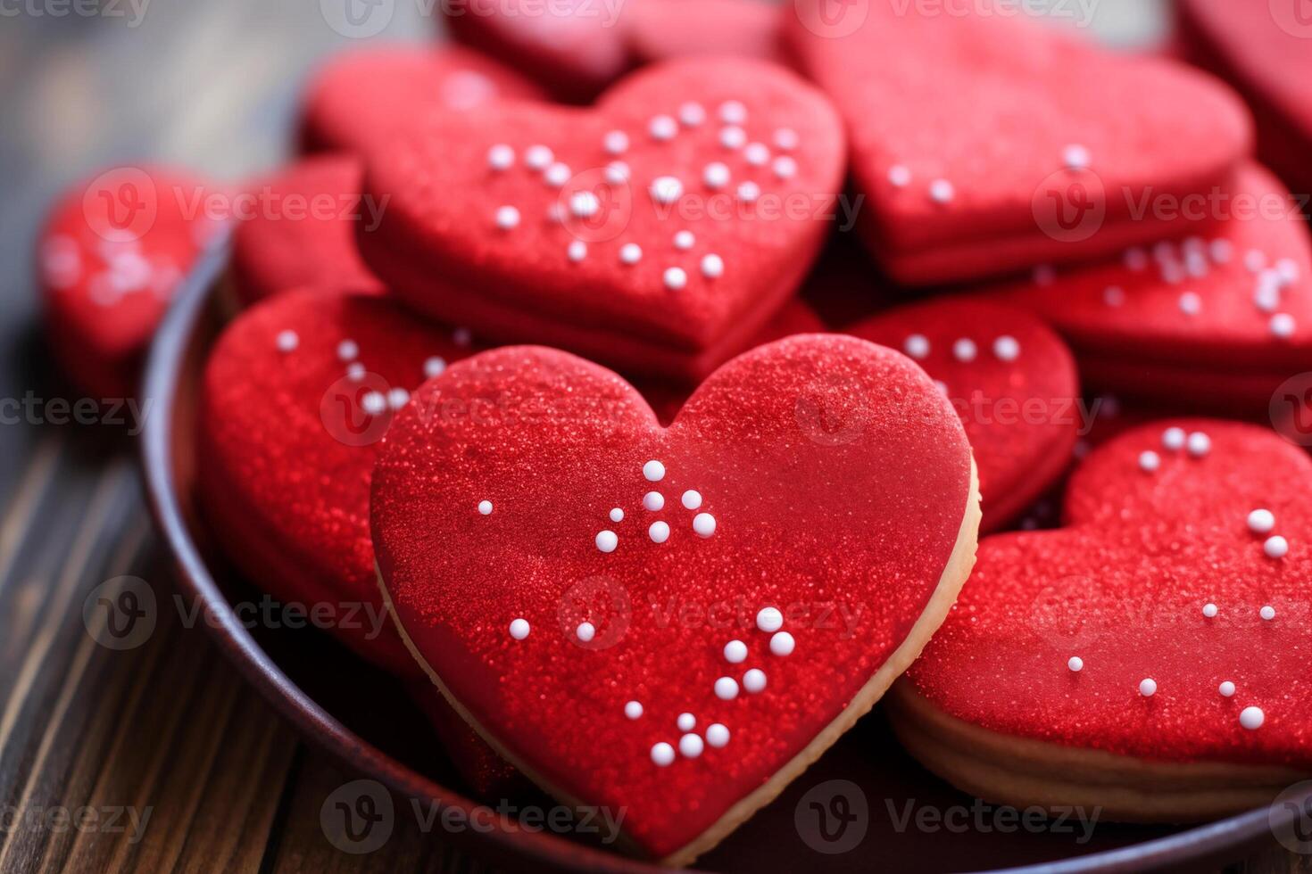 AI generated Red Heart Shaped Valentine's Day Sugar Cookies photo