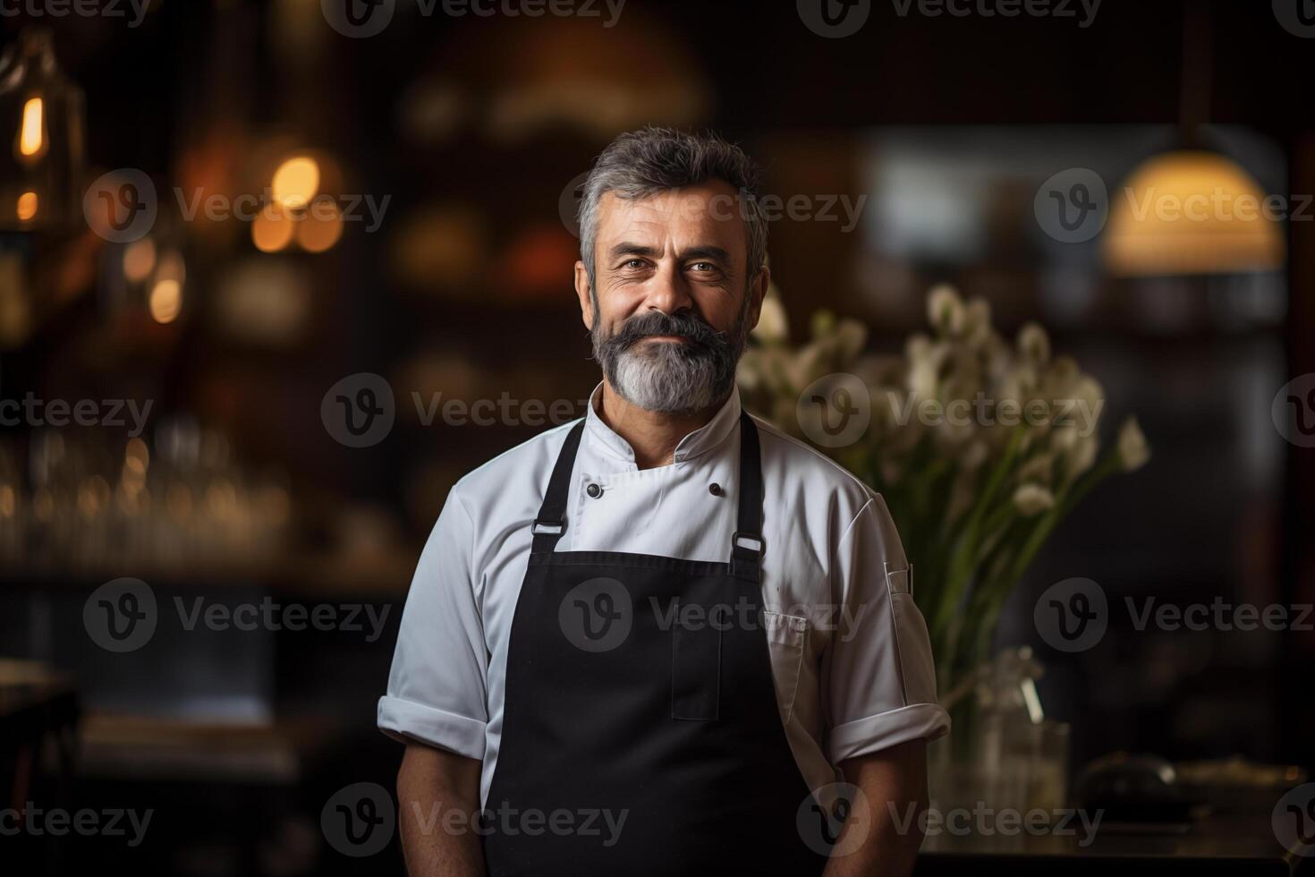AI generated portrait of a chef , bokeh background photo