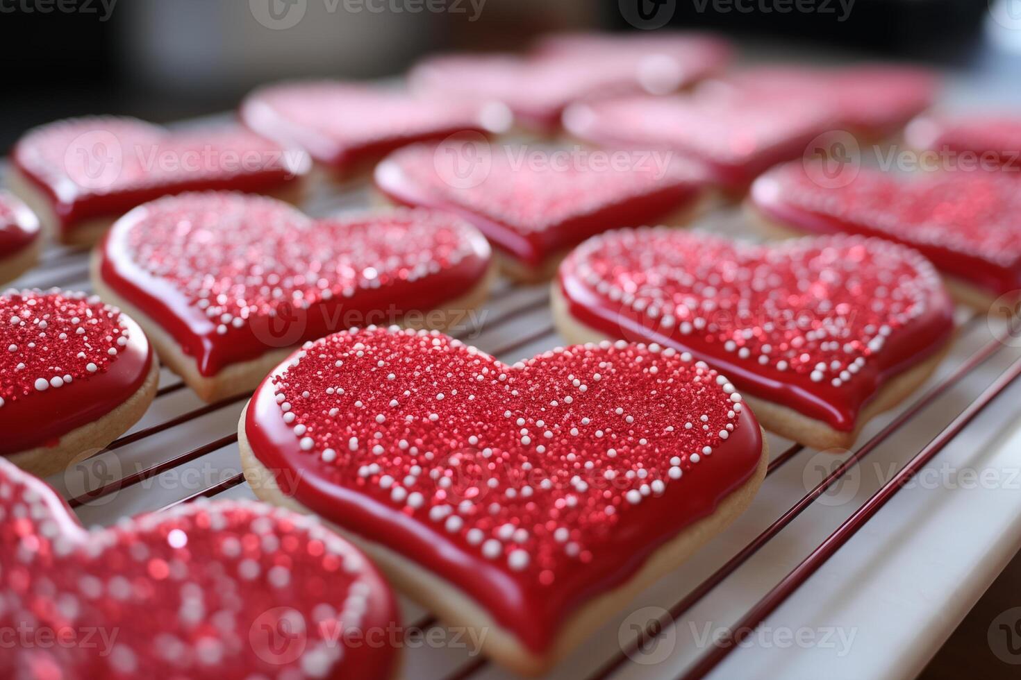 AI generated Red Heart Shaped Valentine's Day Sugar Cookies photo