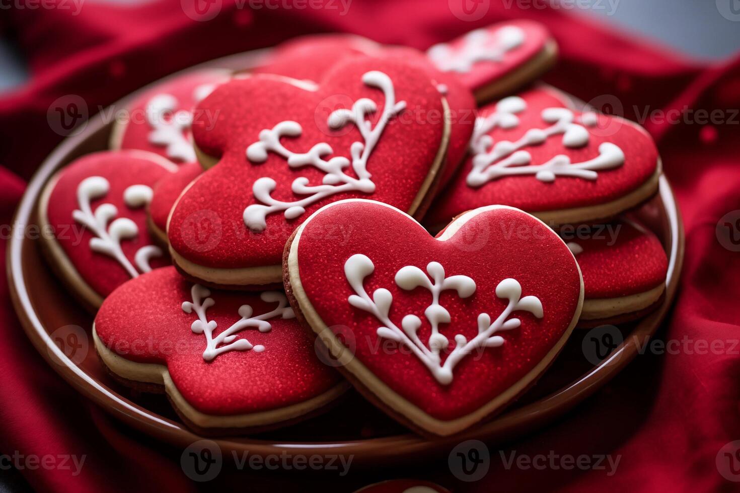 AI generated Red Heart Shaped Valentine's Day Sugar Cookies photo