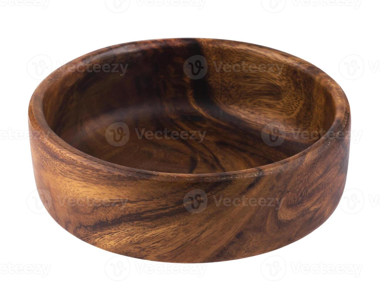 Empty wooden bowl isolated on white background. photo