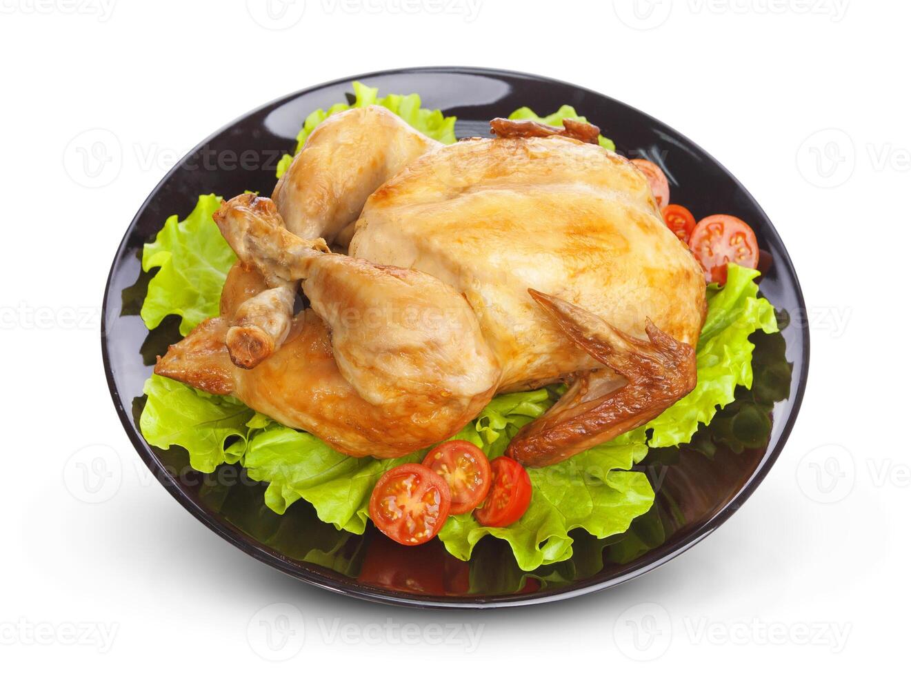 Roasted chicken on white plate photo