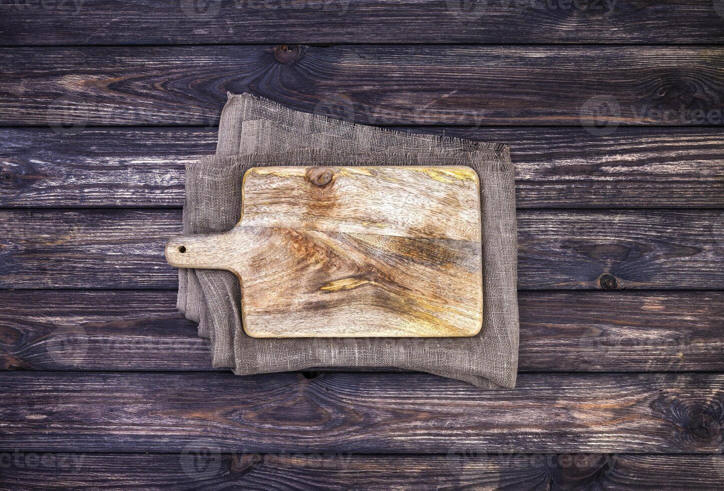 Old cutting board, top view photo