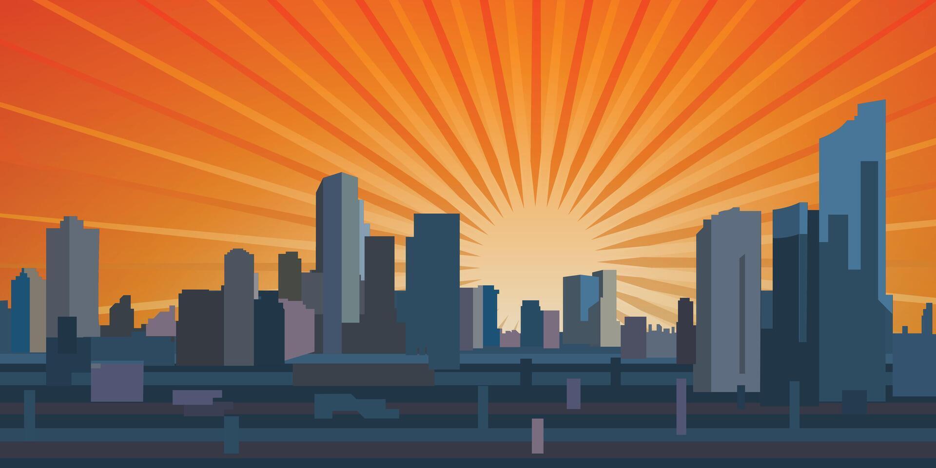 Jakarta skyline sunburst vector illustration.