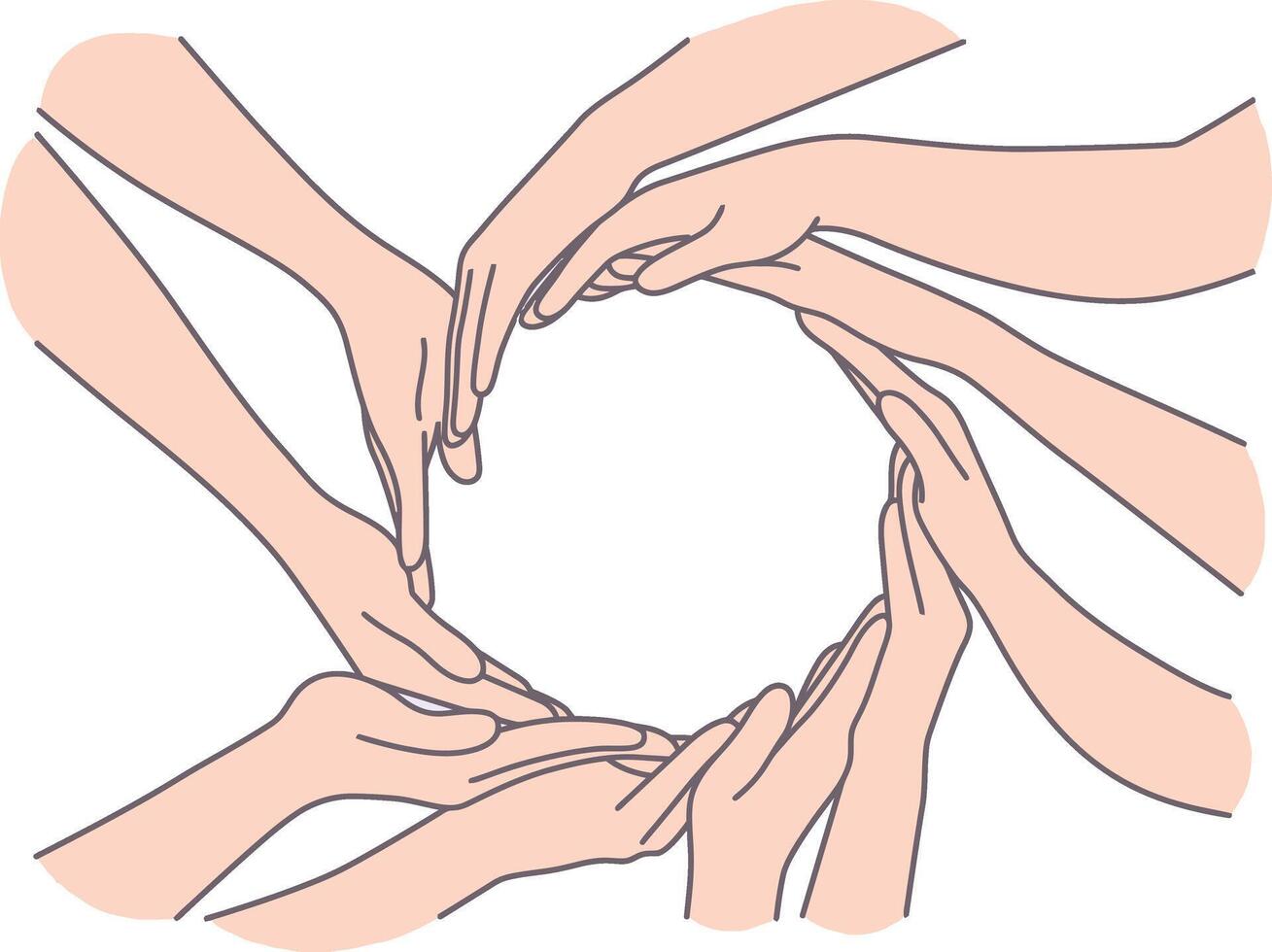 Hands of diverse group of people putting together. Concept of cooperation, unity, togetherness, partnership, agreement, teamwork, social community or movement. Flat cartoon vector illustration.