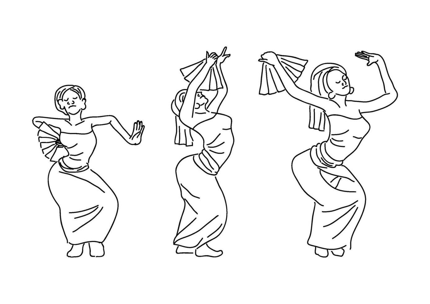 set of simple thin lines of woman Bali dancers vector