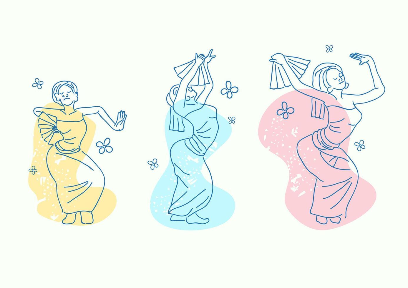 set of simple thin lines of woman Bali dancers vector