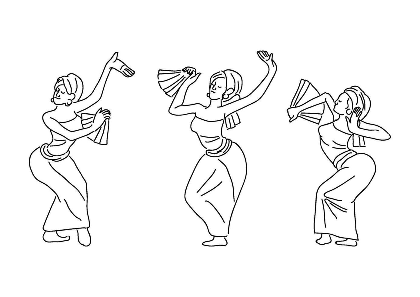 set of simple thin lines of woman Bali dancers vector