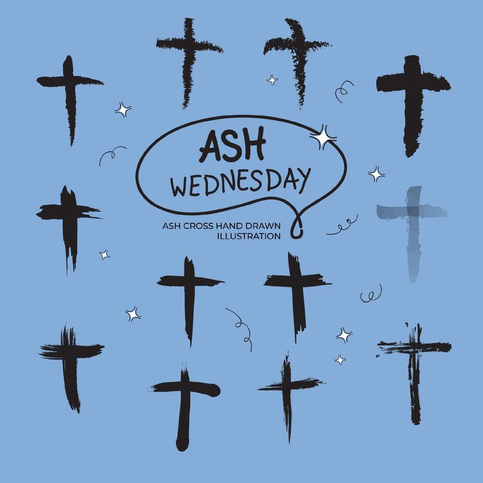 Paint brush illustration set of Ash Cross christianity vector