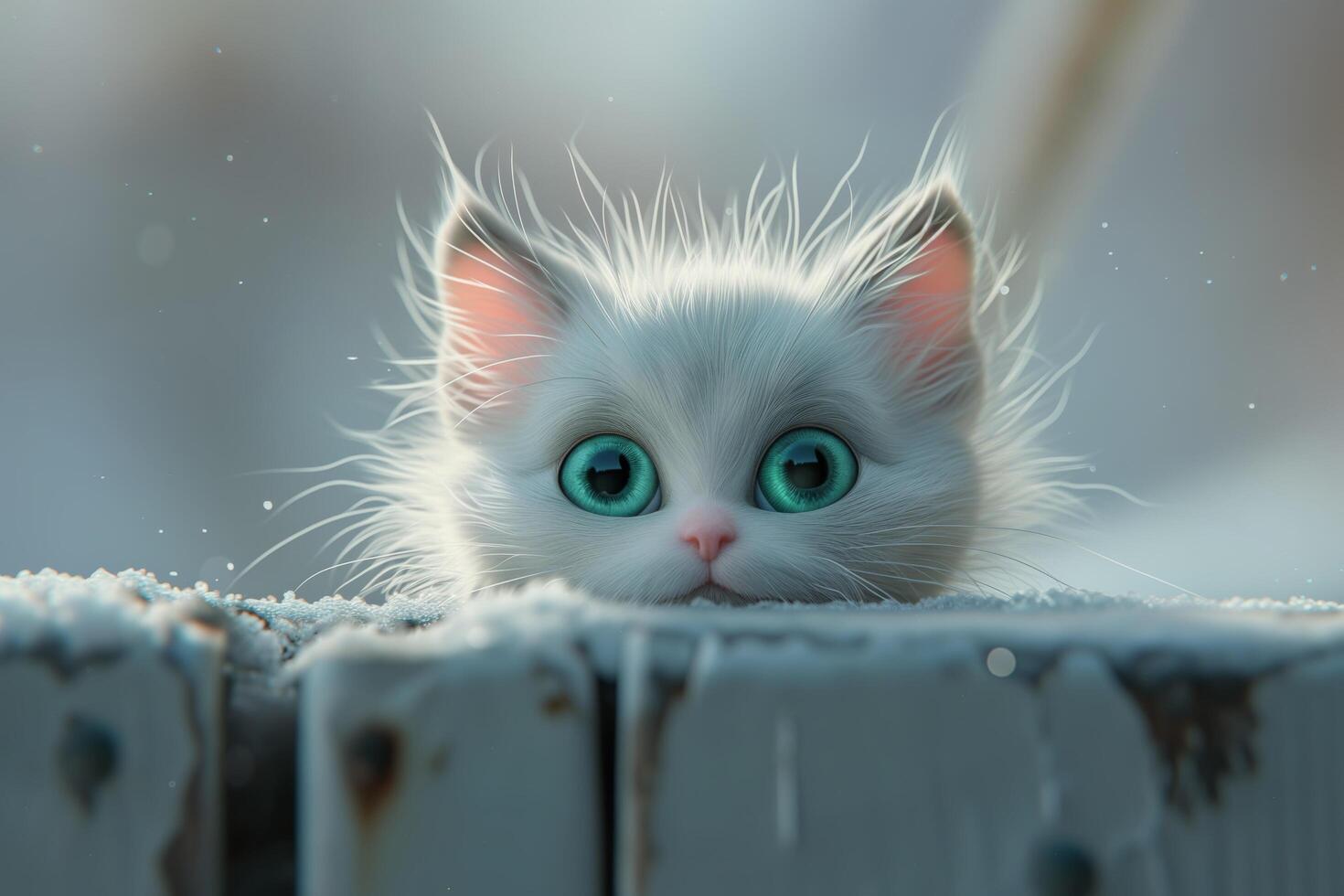 AI generated Cute little kitten peeking over a wall photo