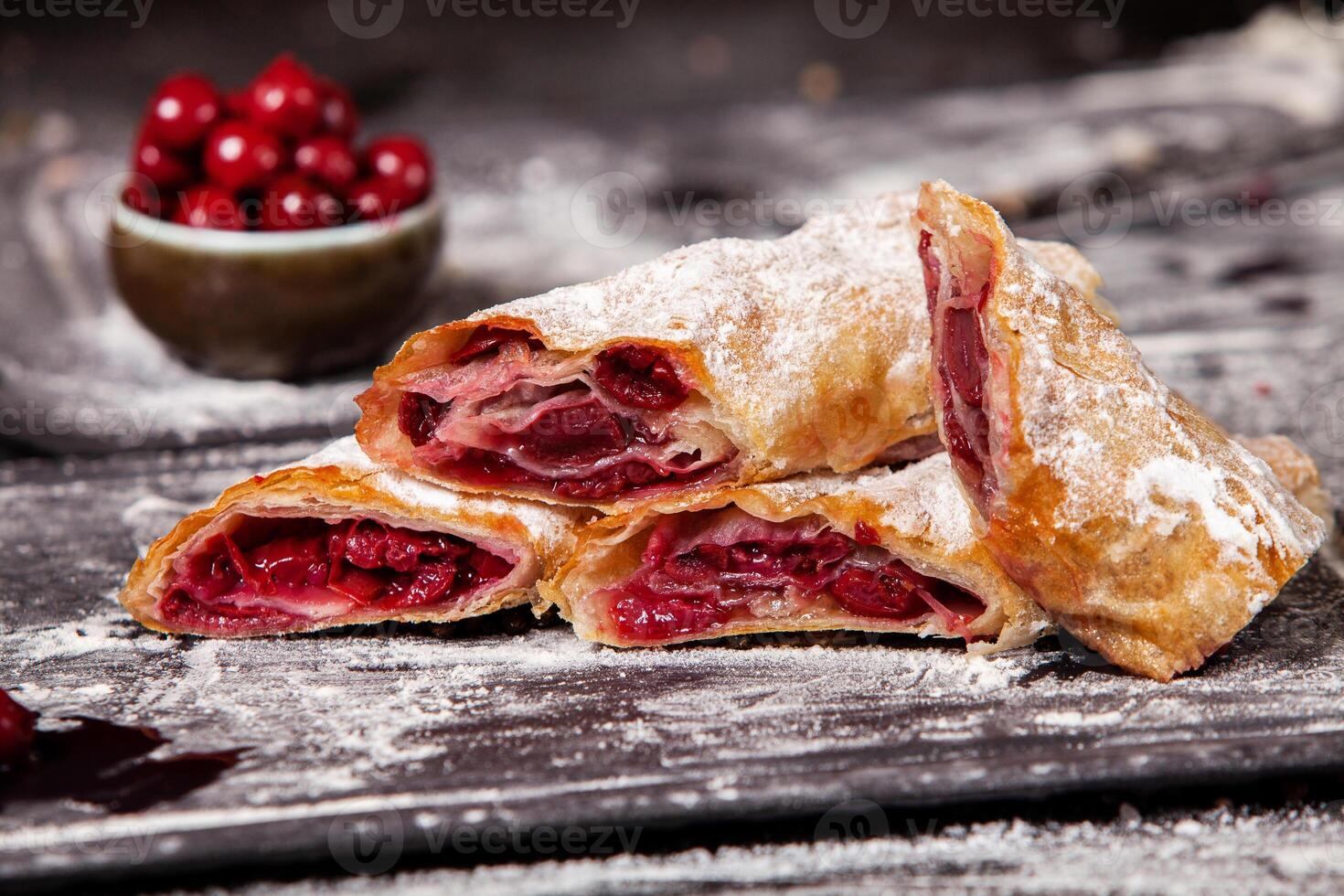 Traditional fried pies from Romania with potatoes, cheese and cabbage. Romanian food. photo