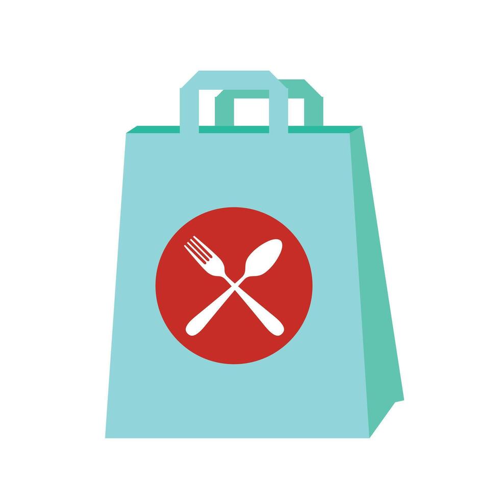 Takeaway food symbol. Take away paper food bag icon. Daily meal in paper bag. Vector illustration