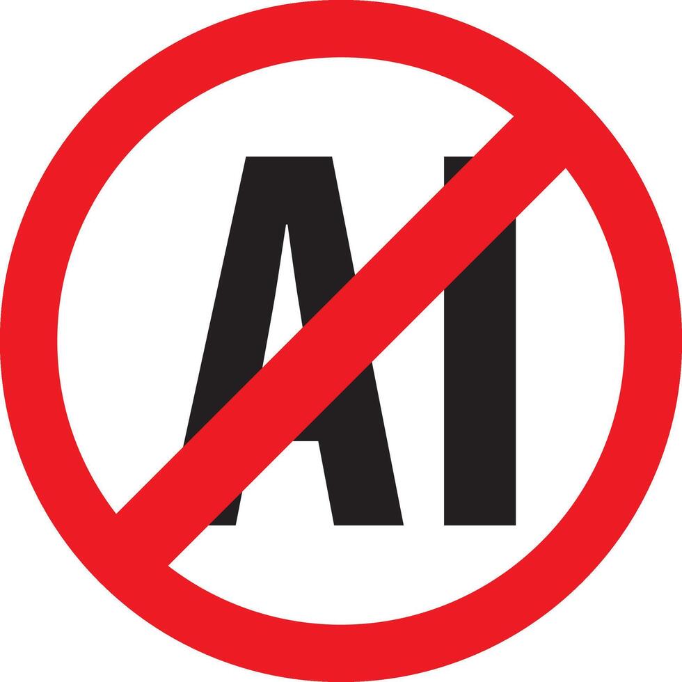 Not AI generated images icon. No artificial intelligence sign prohibited symbol vector