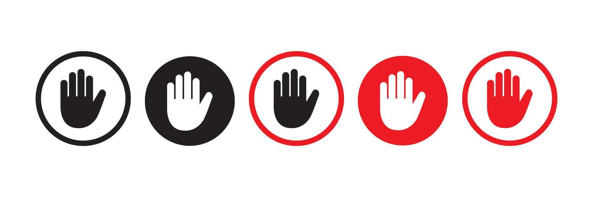 Stop sign with hand or palm flat icon for apps and websites. vector