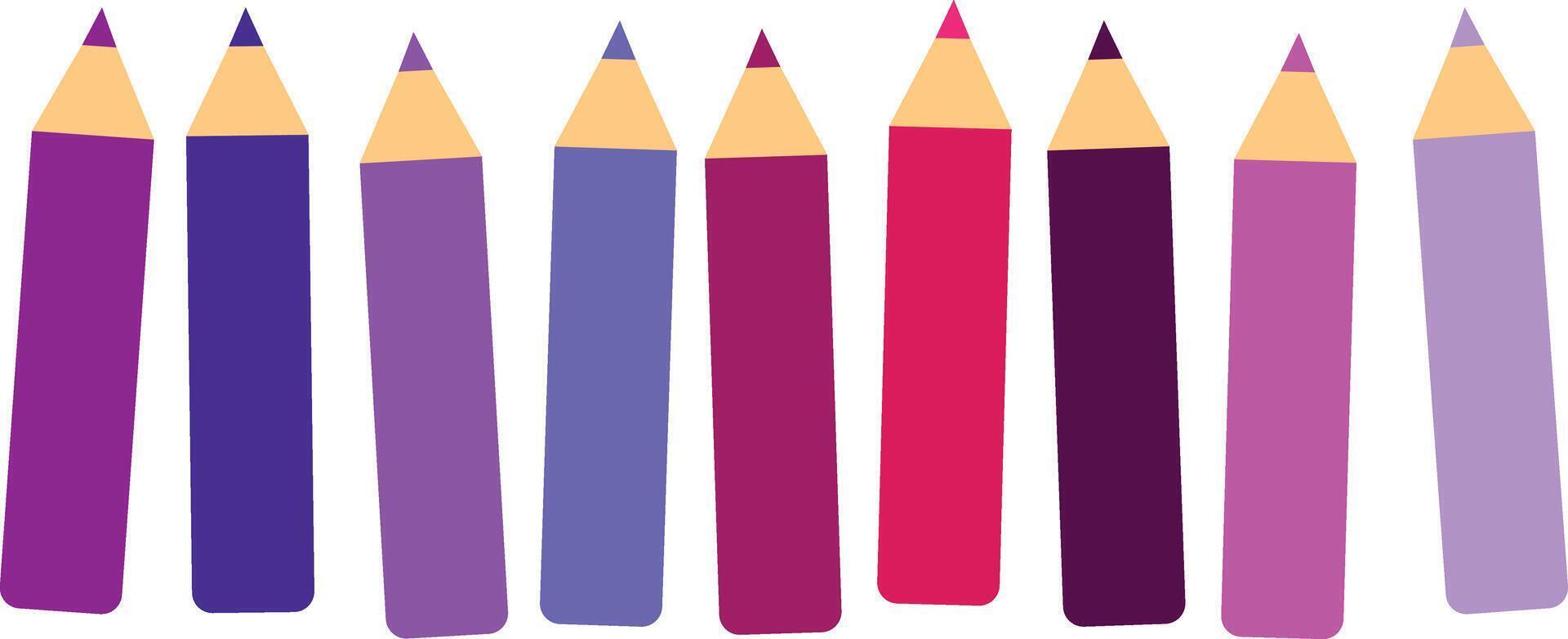 Pink, purple, magenta and violet girl power crayons - short pencils loosely arranged - isolated vector illustration