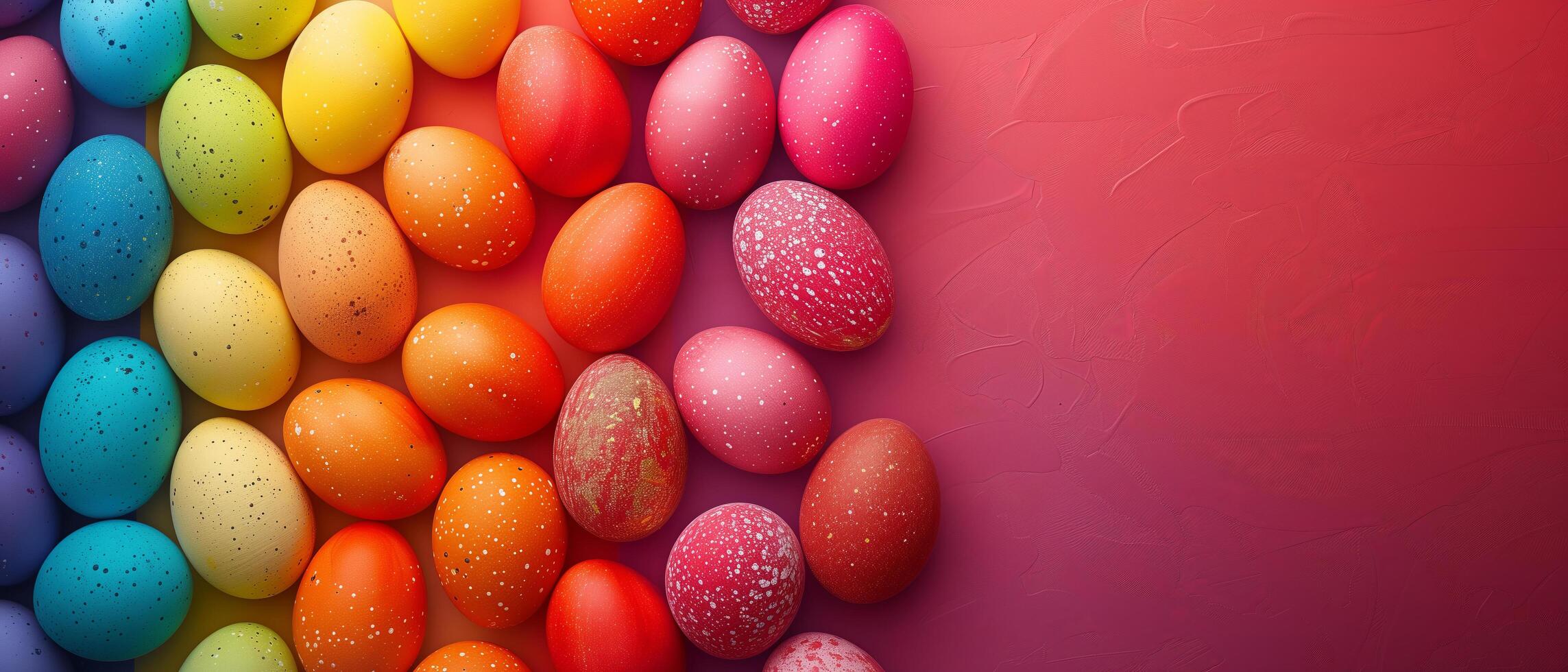 AI generated Colorful rainbow easter eggs isolated on rainbow background photo