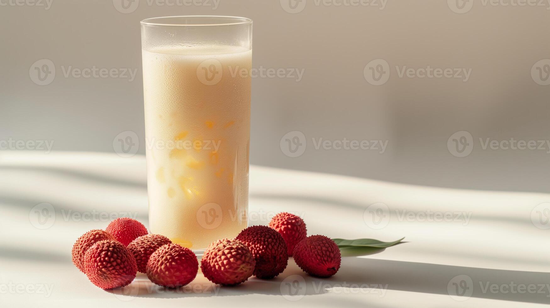 AI generated a glass of fresh lychee juice on white natural background photo