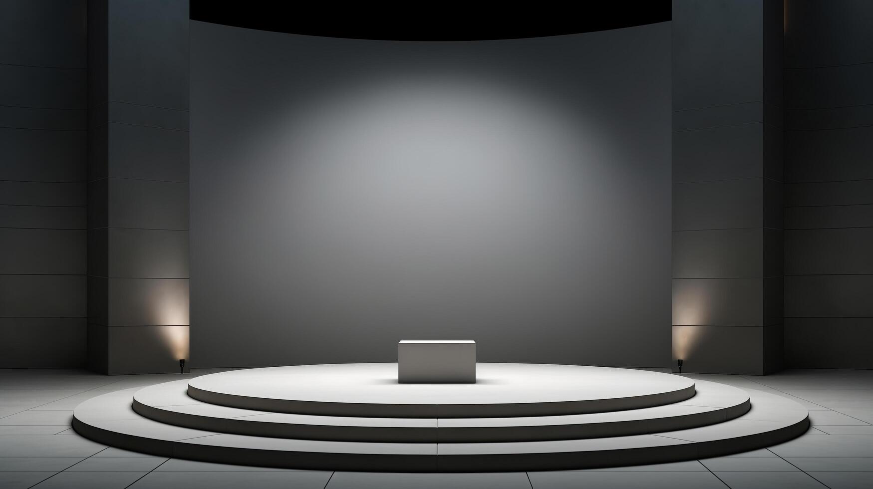 AI generated Empty Room Interior with white 3D stage For Product Presentation, Represent minimal, old money and quiet luxury photo