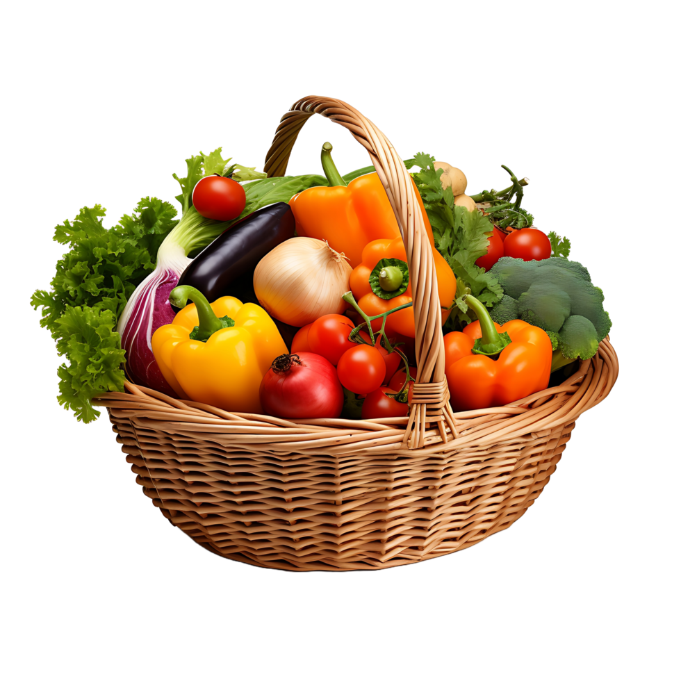 AI generated Transparent Basket Laden with a Variety of Vegetables png