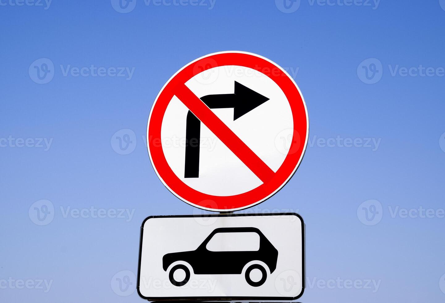 Traffic sign turn right for car transport is prohibited photo