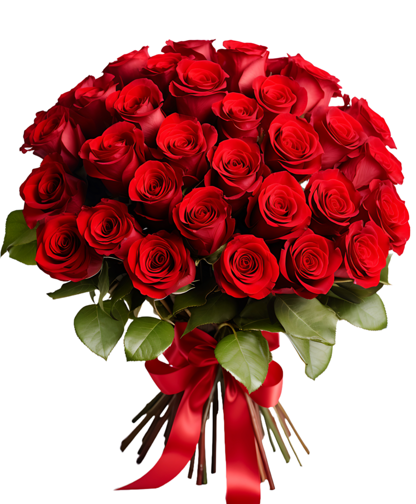 AI generated Crimson Cascade, Transparent Canvas with Cutout Red Roses Bouquet png