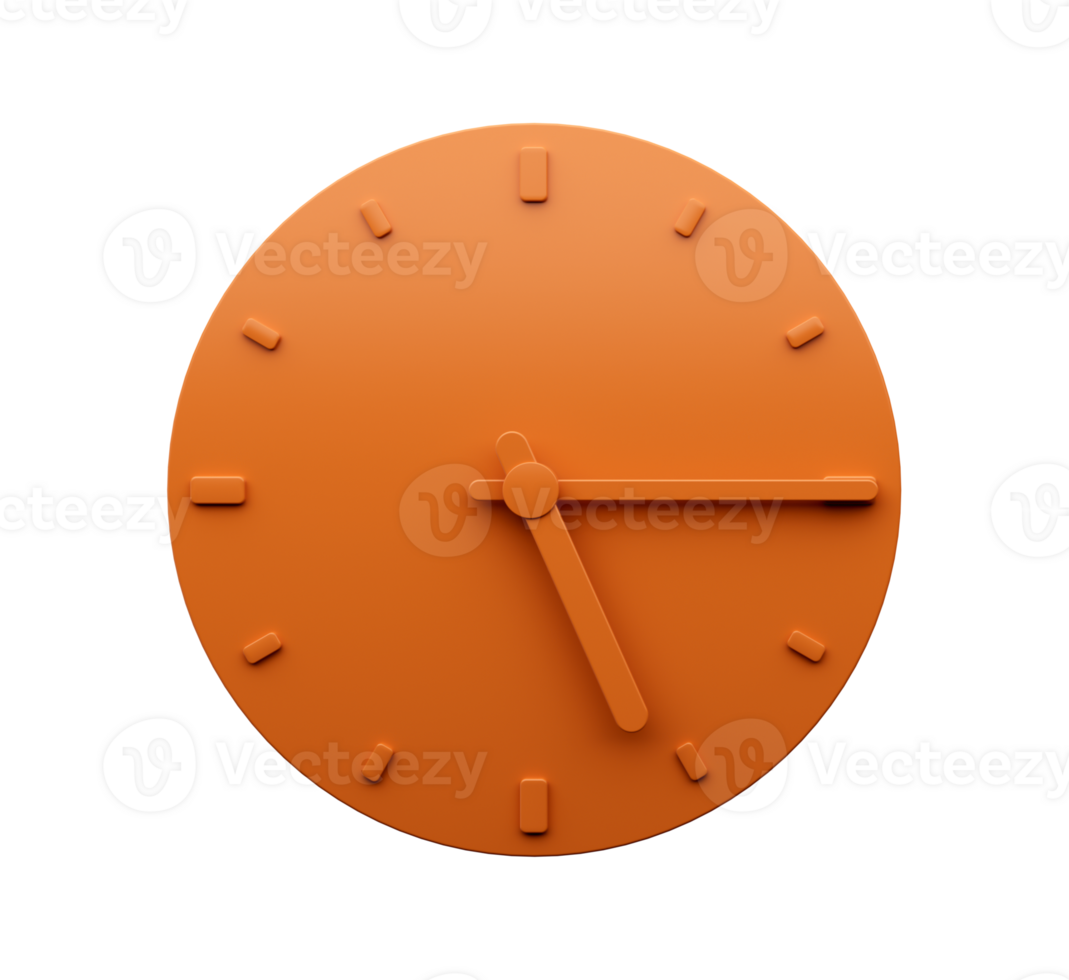 Minimal Orange clock quarter past Four o'clock abstract Minimalist wall clock Four fifteen 3d Illustration png