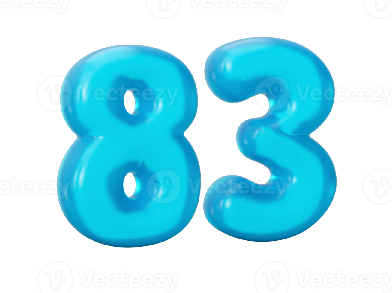 Blue jelly digit 83 Eighty Three Jelly colorful alphabets numbers for kids 3d illustration png