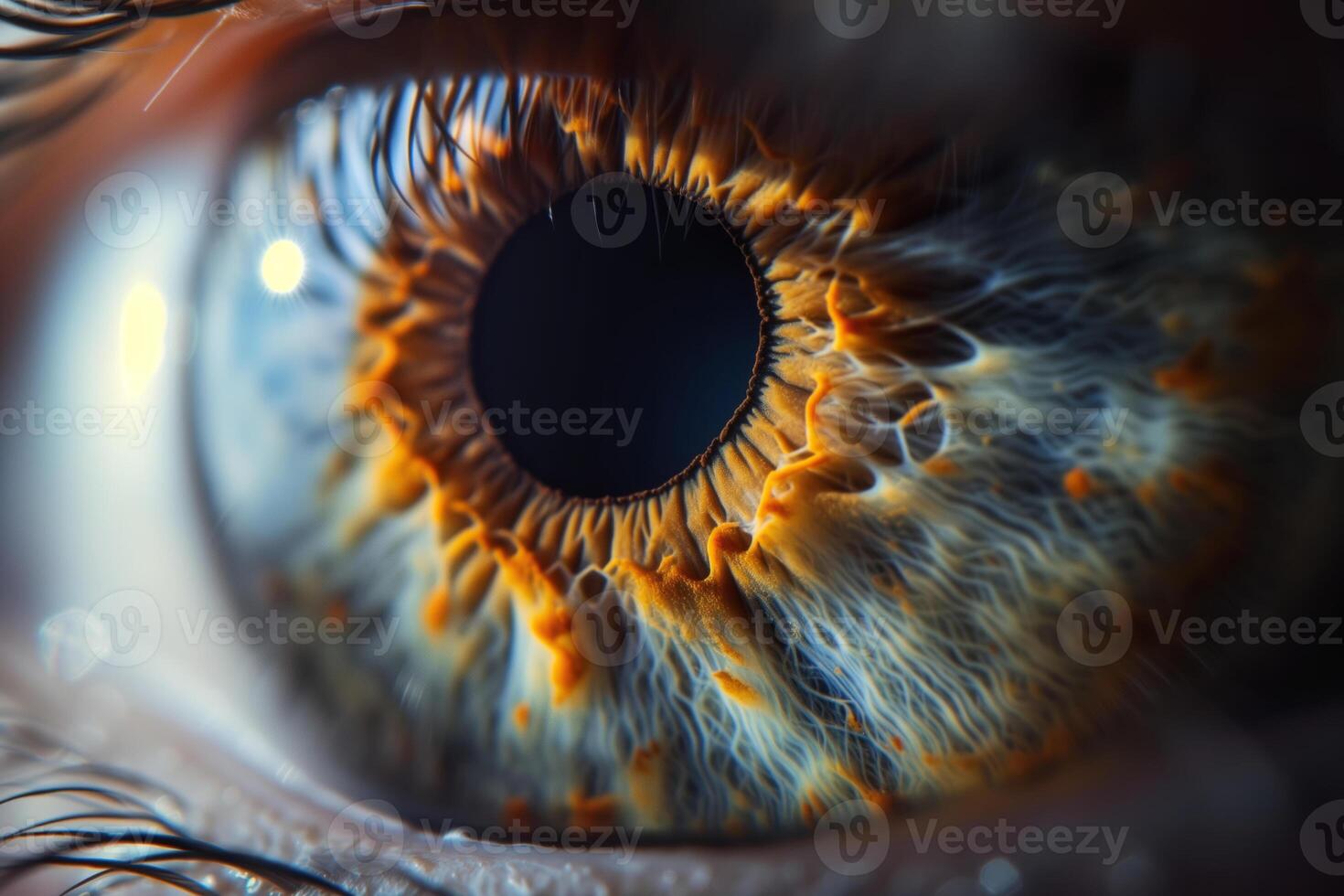 AI generated Extreme close up of a human colorful eyes shows detail of the iris photo
