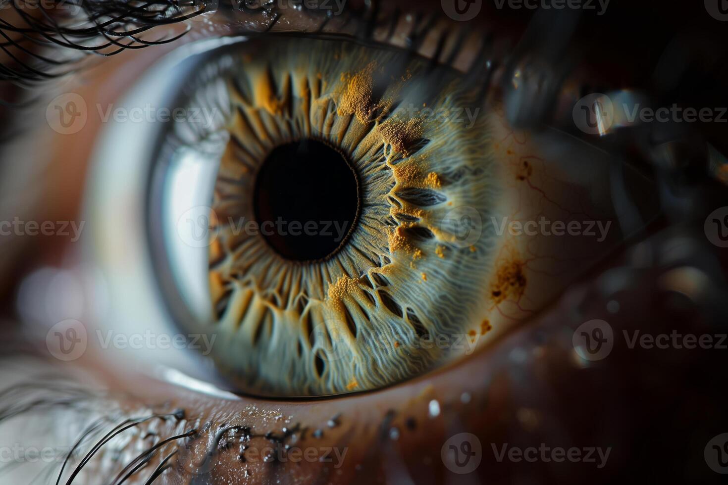 AI generated Extreme close up of a human colorful eyes shows detail of the iris photo