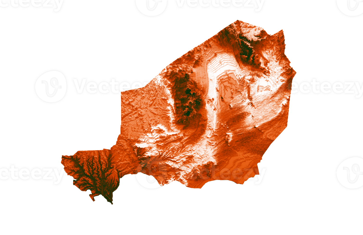 mapa de níger con los colores de la bandera verde naranja y blanco mapa en relieve sombreado ilustración 3d png