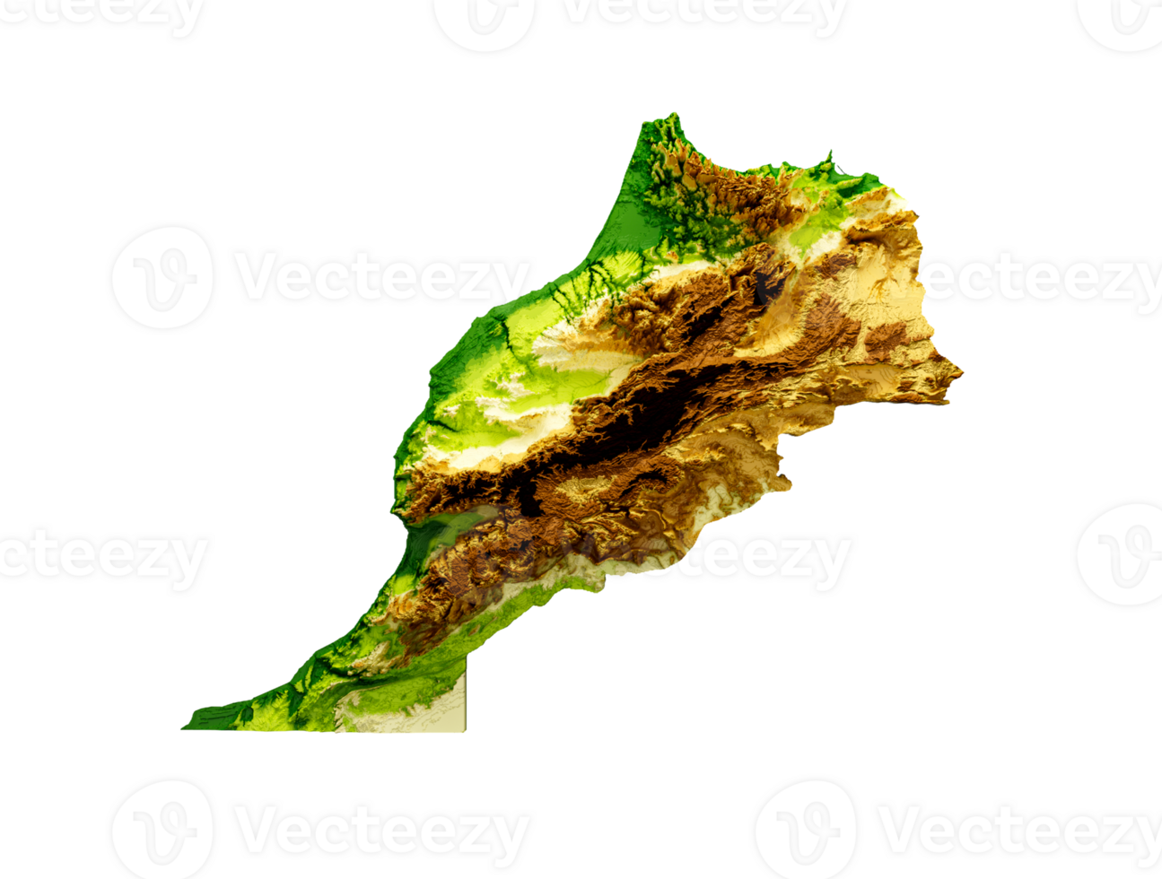 Morocco Map Shaded relief Color Height map 3d illustration png