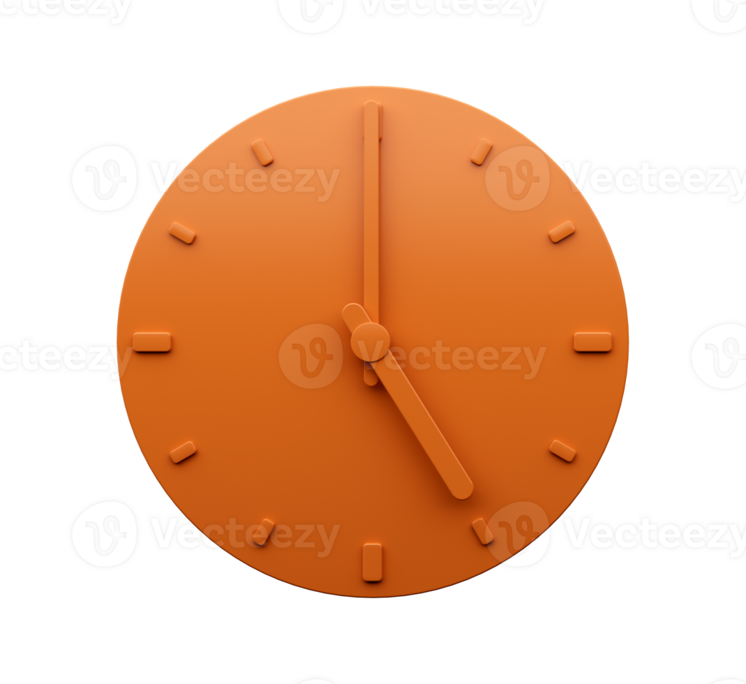 Minimal Orange clock Five 5 o'clock abstract Minimalist wall clock 3d Illustration png