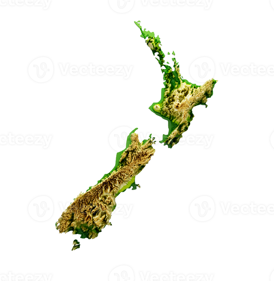 New Zealand Map Shaded relief Color Height map 3d illustration png