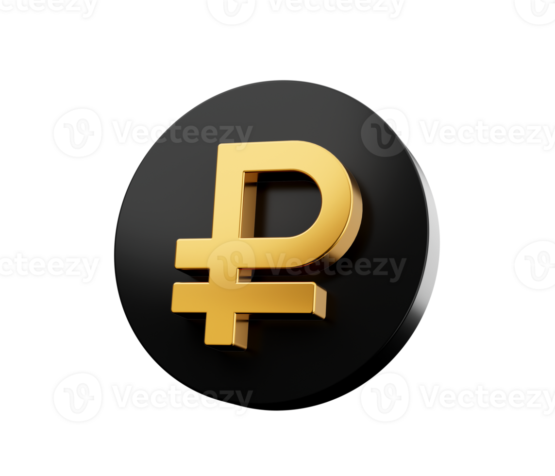 Shiny golden Russian Ruble currency symbol. 3d illustration png