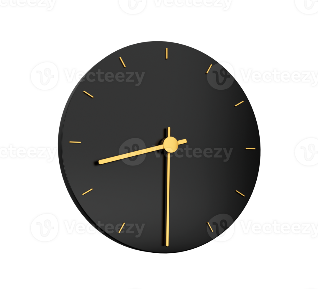 Premium Gold Clock icon isolated half past Eight o clock black Time icon Eight thirty 3d illustration png