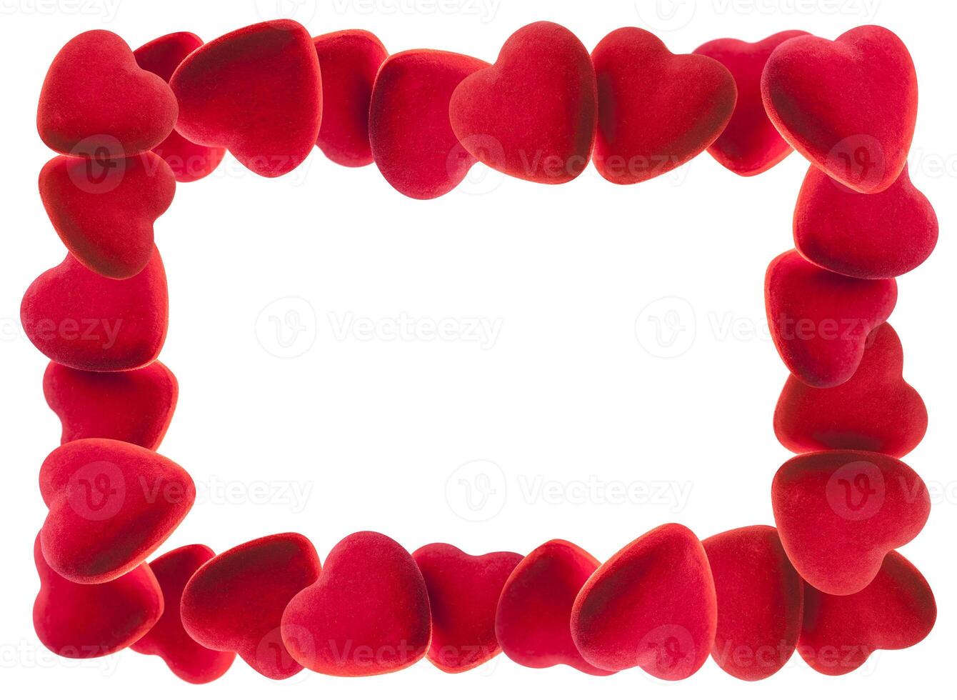 Frame of red hearts isolated on white background photo