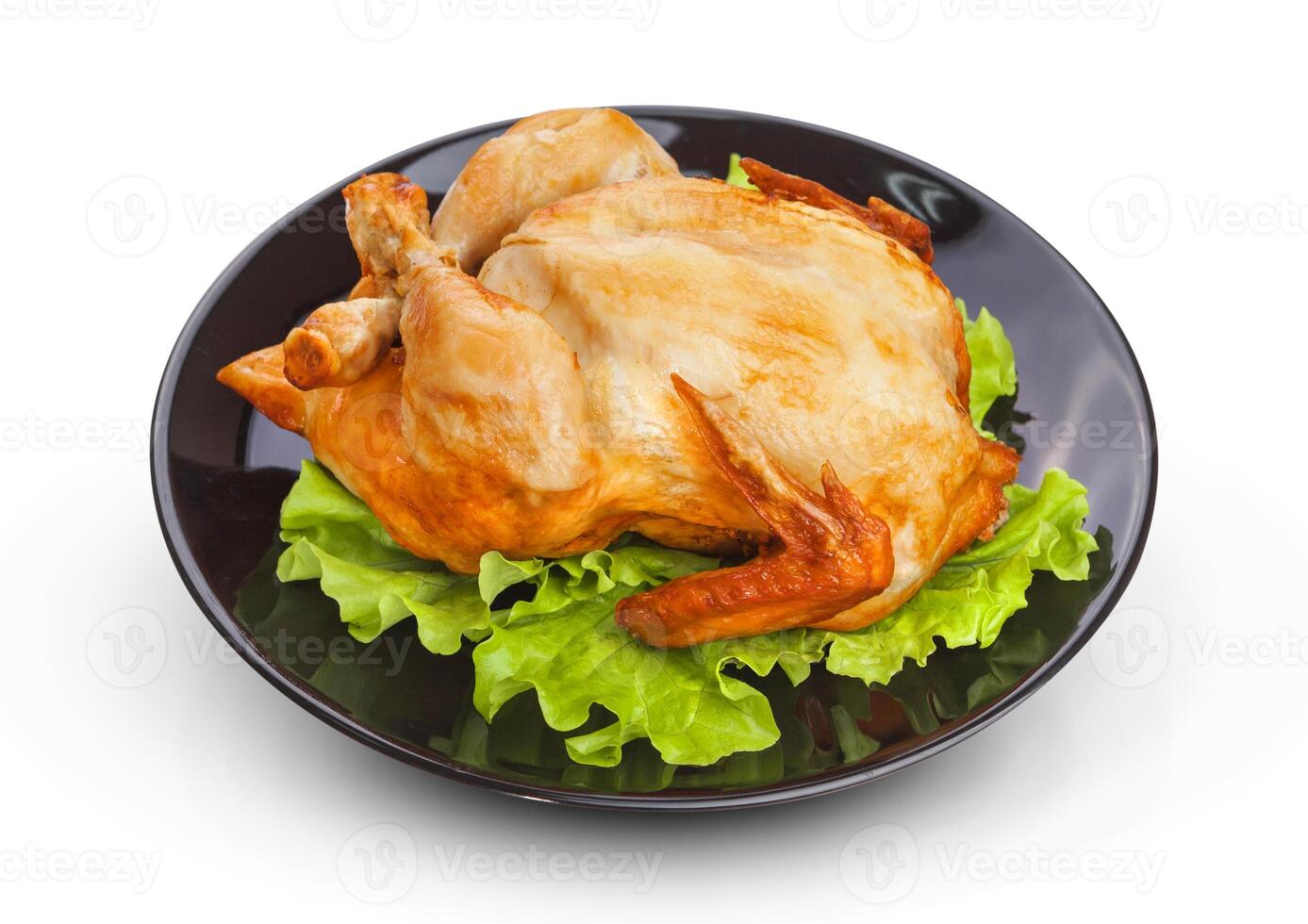 Roasted chicken isolated on white background photo