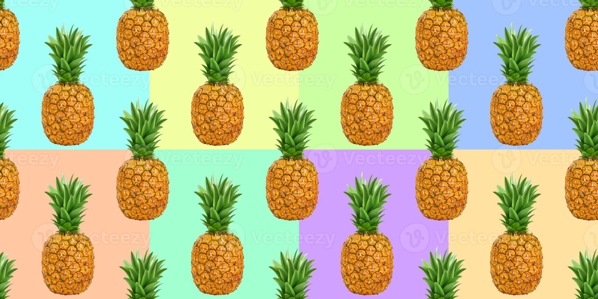 Pineapple, summer ananas seamless pattern on color background photo