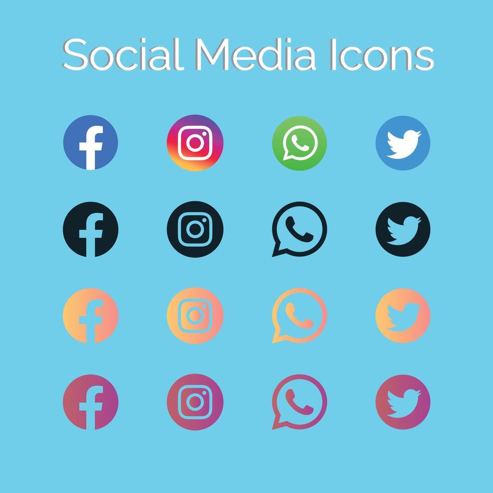 Social Media icons with Unique Colors, Golden and Purple Theme Gradient Sets of social media icon vector